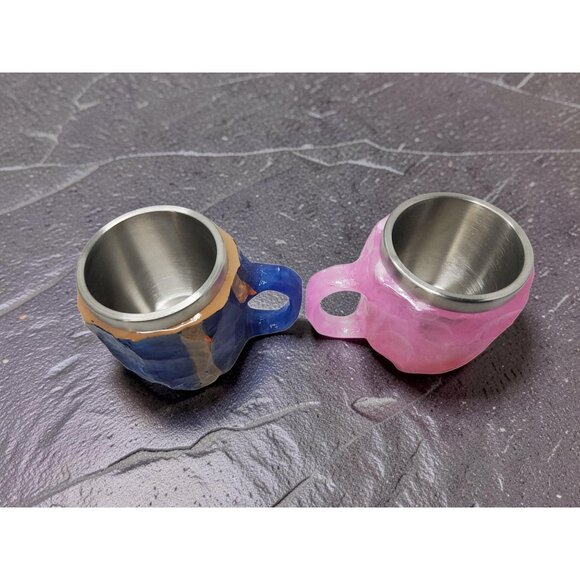 Handcrafted Resin & Stainless Steel Rock Design Mugs Set - Picture 3 of 14